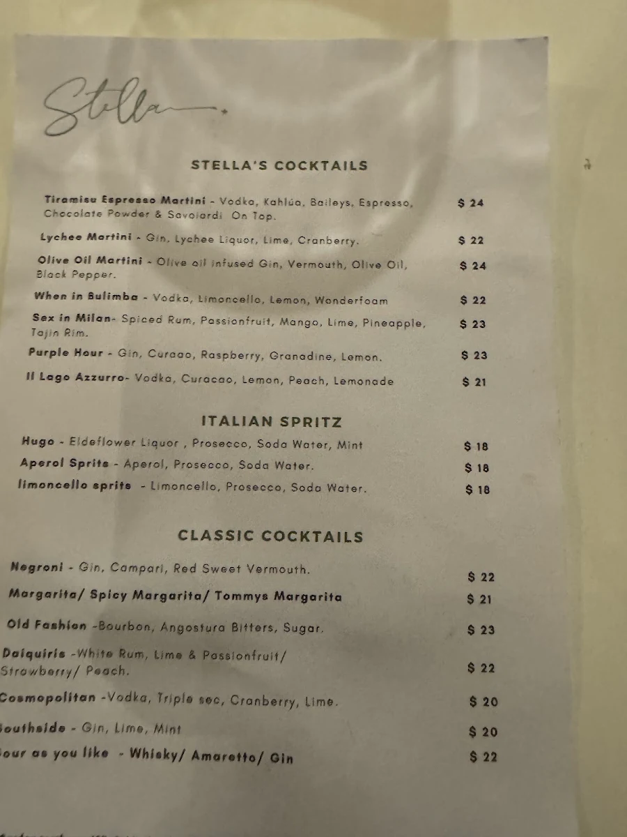 Menu, Stella