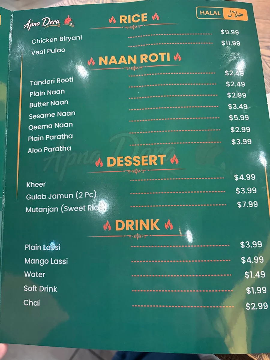 Menu, Apna Dera