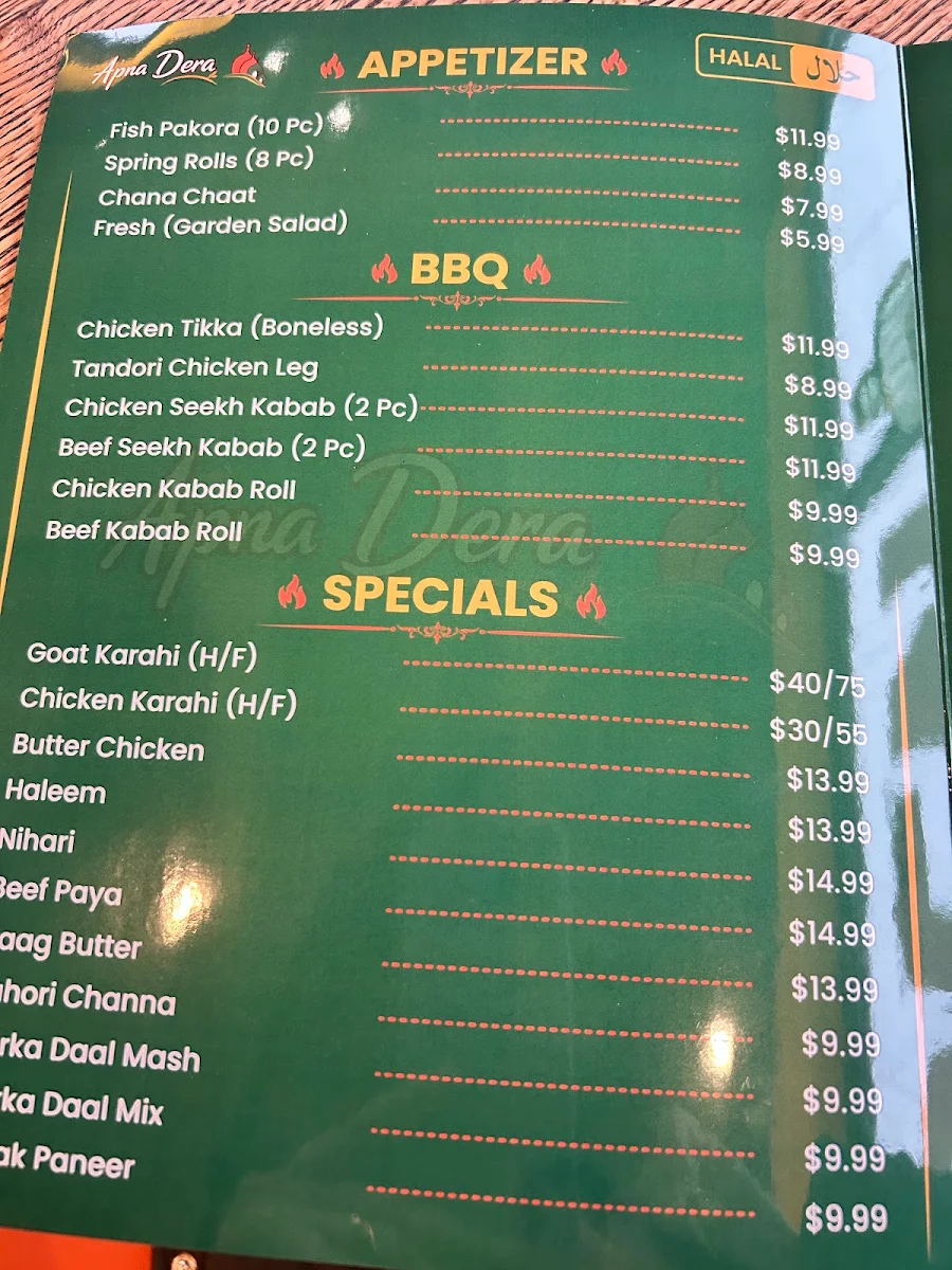 Menu, Apna Dera