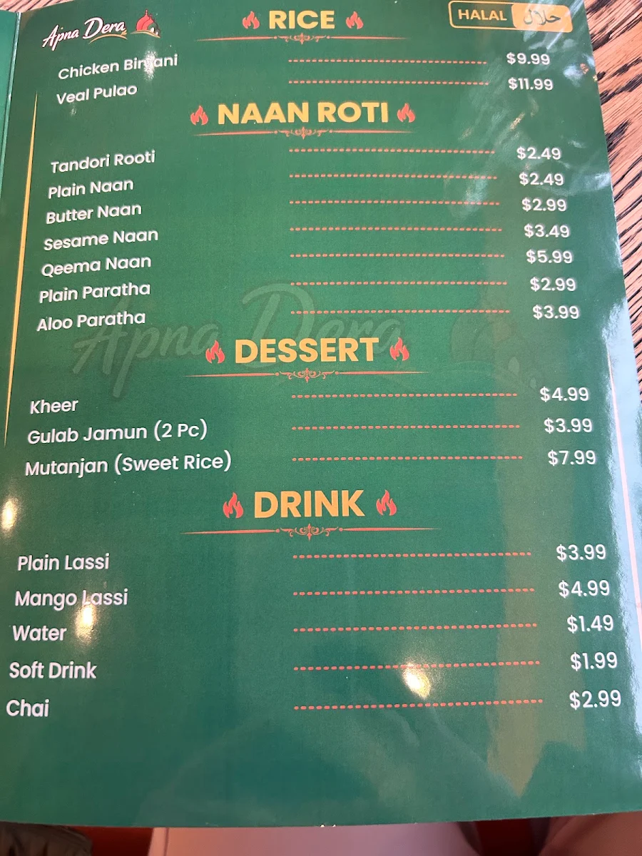 Menu, Apna Dera
