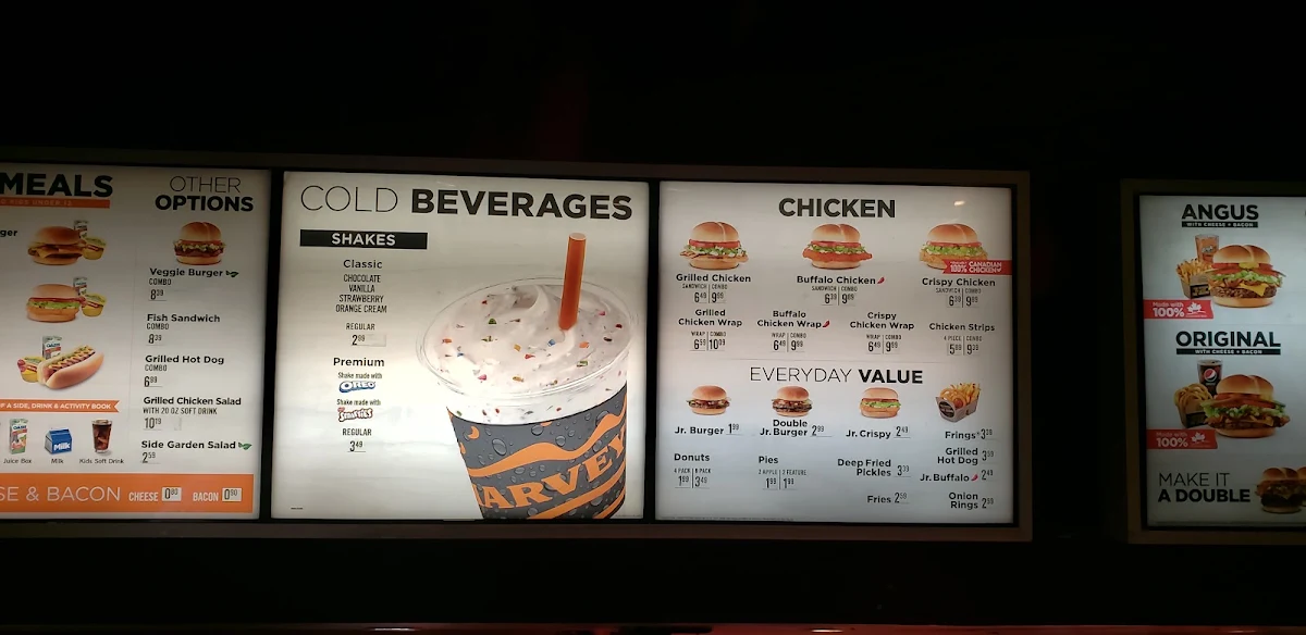Menu, Harvey's
