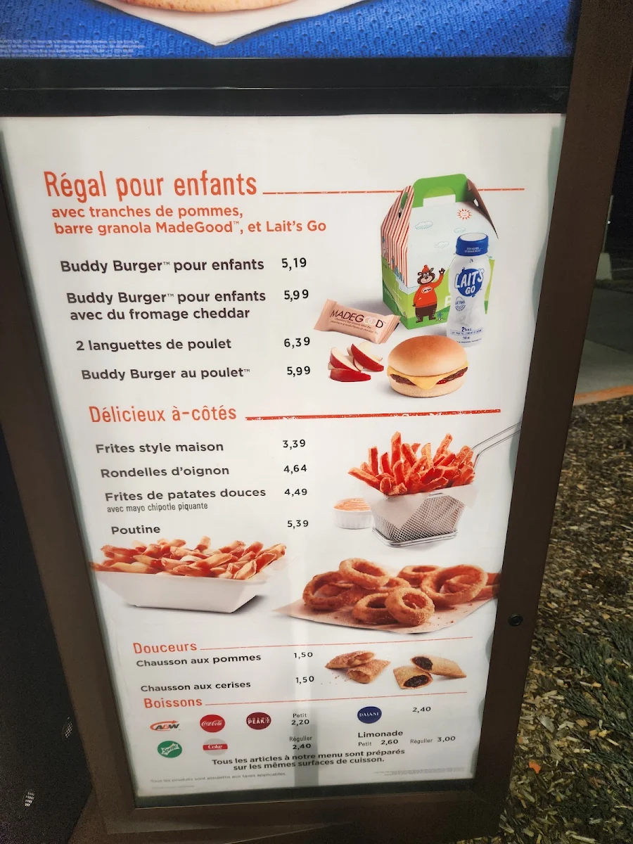 Menu, A&W Canada