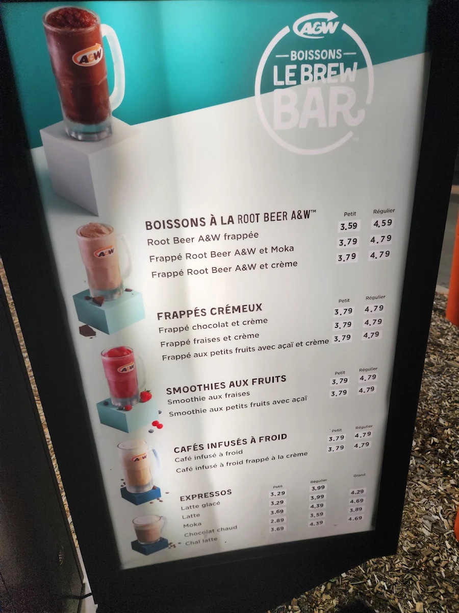 Menu, A&W Canada
