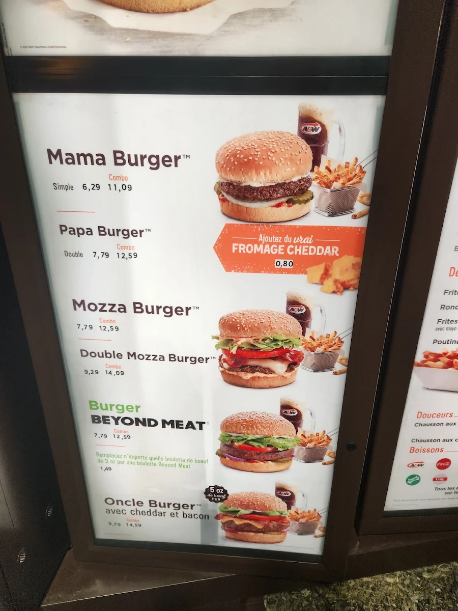 Menu, A&W Canada