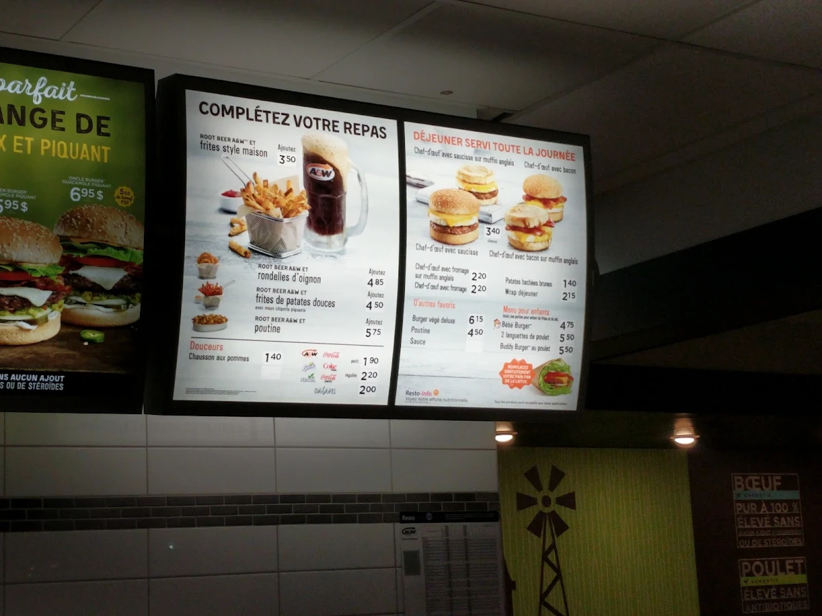Menu, A&W Canada