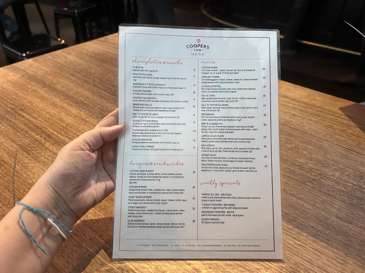 Menu, The Coopers Inn