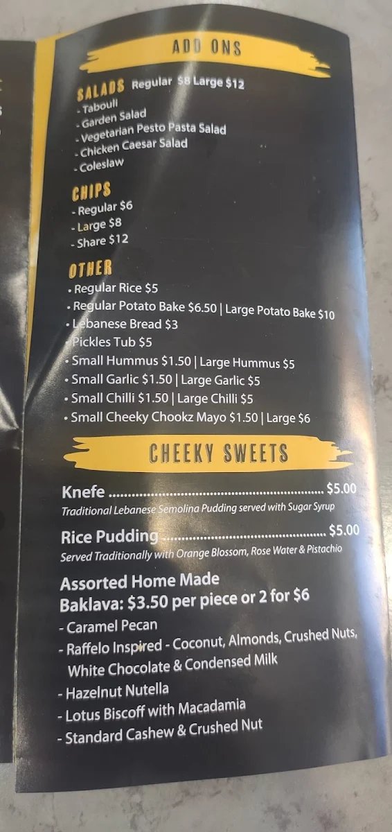 Menu, Cheeky Chookz