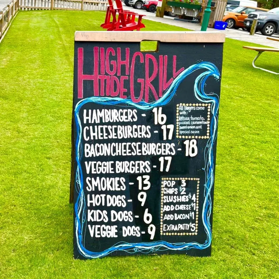 Menu, High Tide Grill