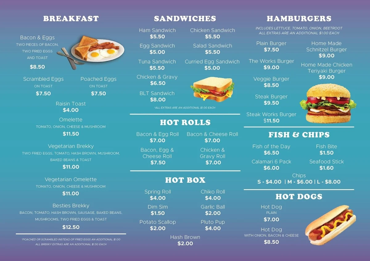 Menu, Besties Takeaway