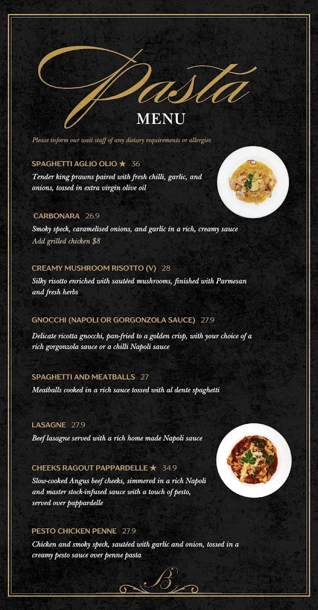 Menu, Bambino Ristorante