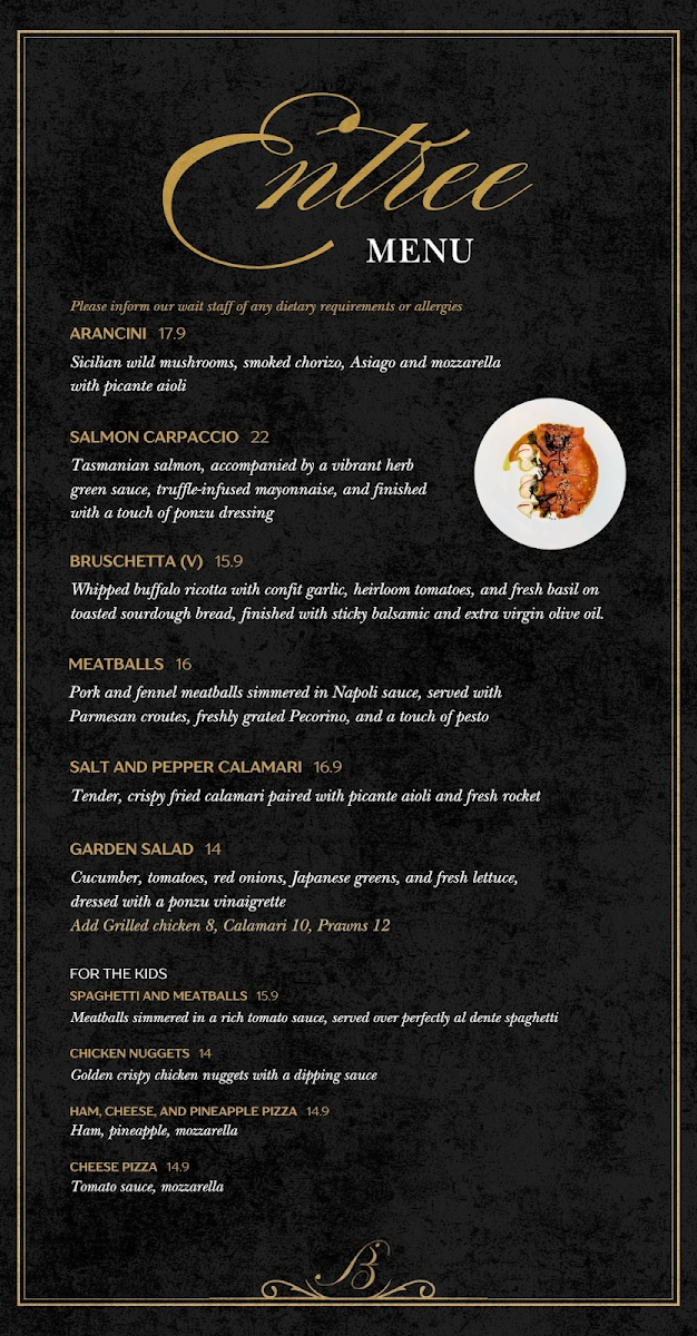 Menu, Bambino Ristorante