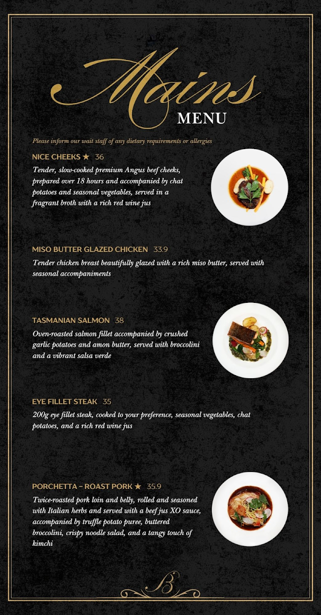 Menu, Bambino Ristorante