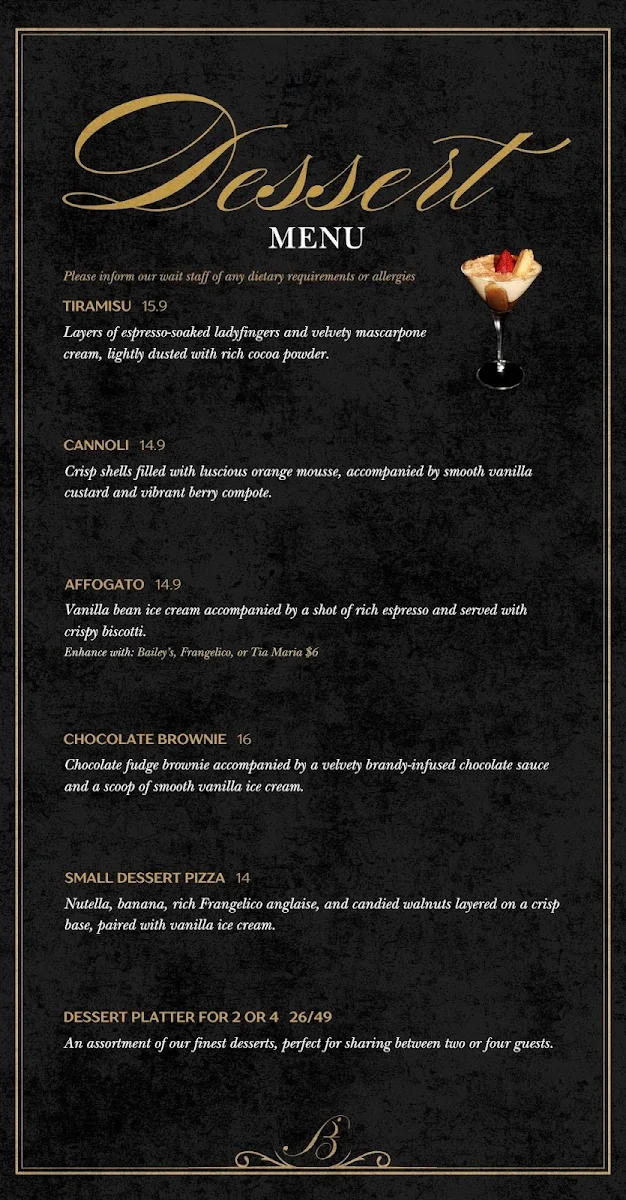 Menu, Bambino Ristorante