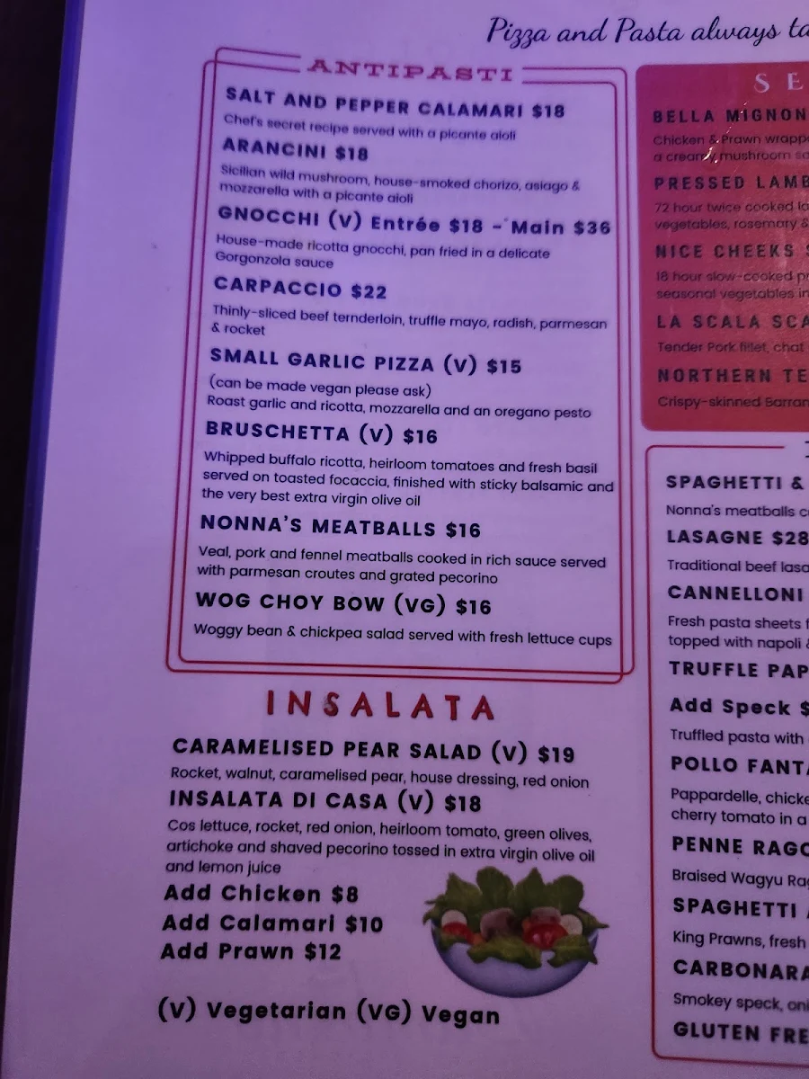 Menu, Bambino Ristorante
