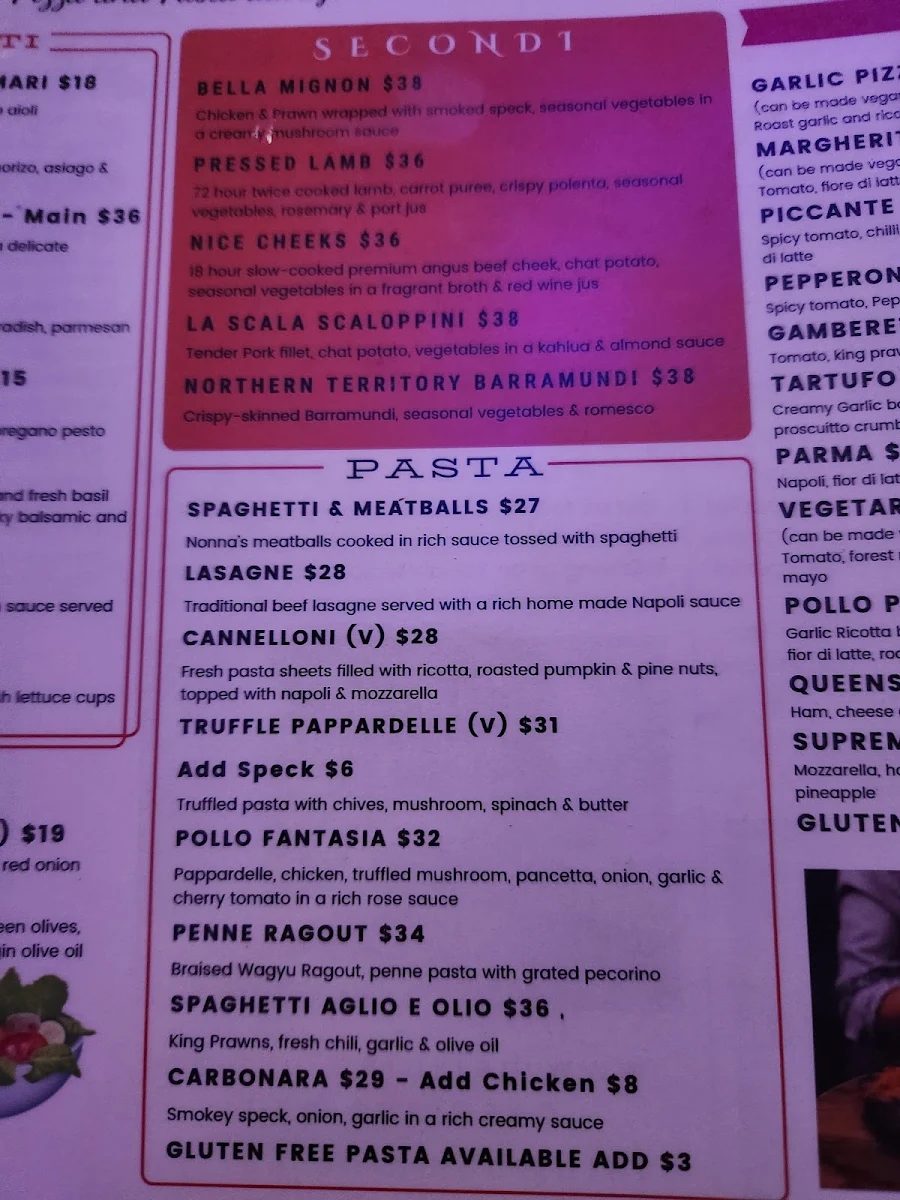 Menu, Bambino Ristorante