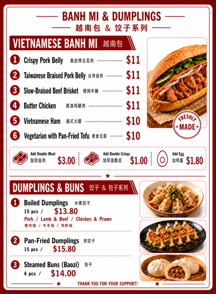 Menu, Katrina's Noodles&Banh Mi