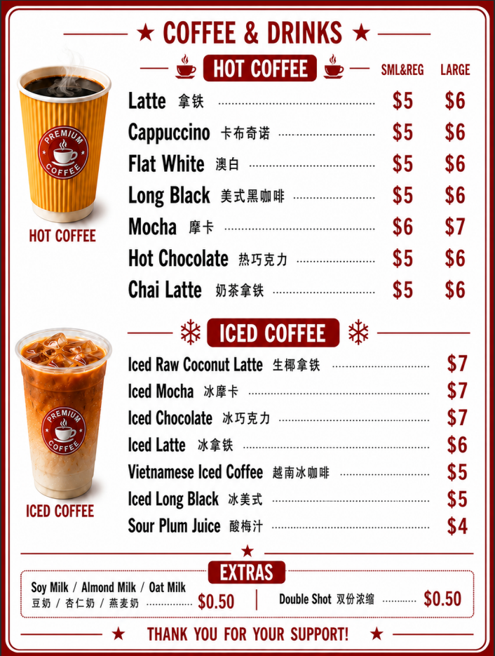 Menu, Katrina's Noodles&Banh Mi