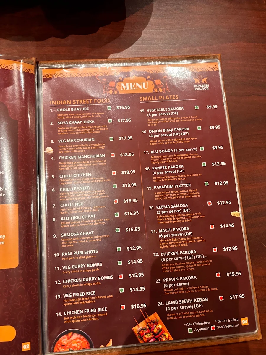 Menu, Punjabi Palace