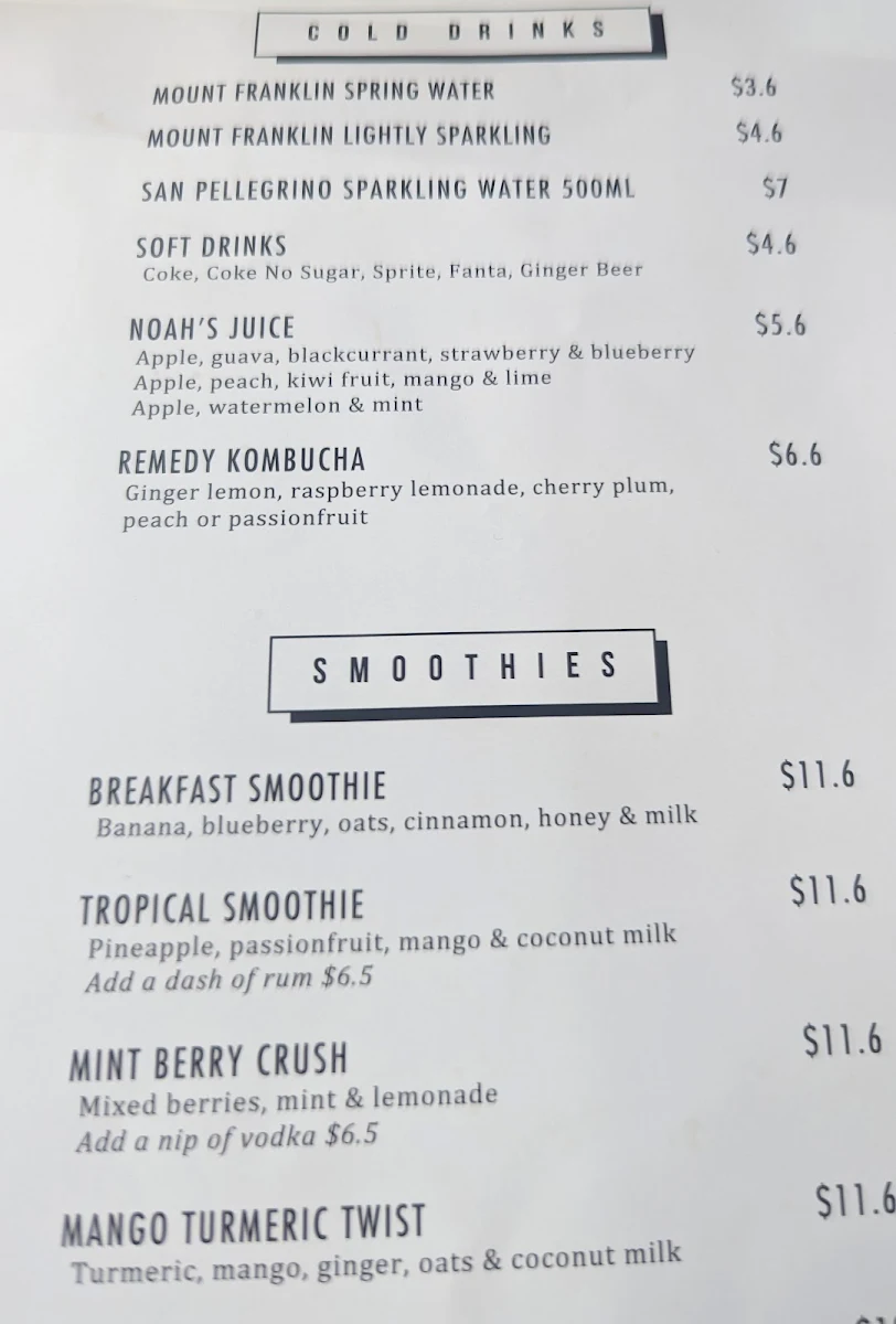 Menu, The Boot Factory