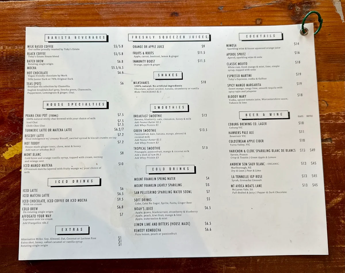 Menu, The Boot Factory