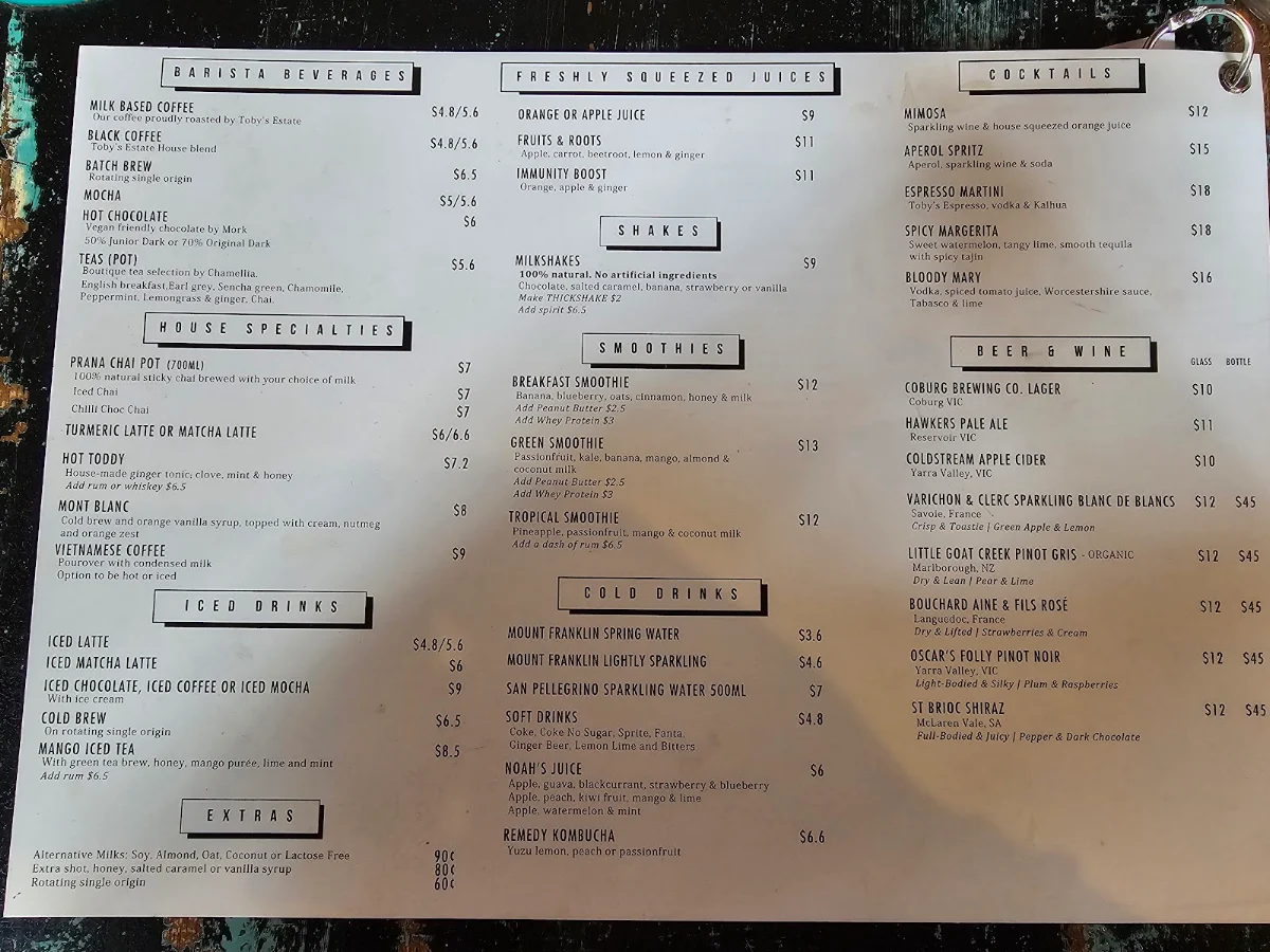 Menu, The Boot Factory