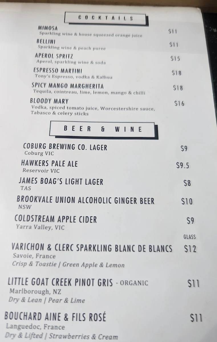 Menu, The Boot Factory