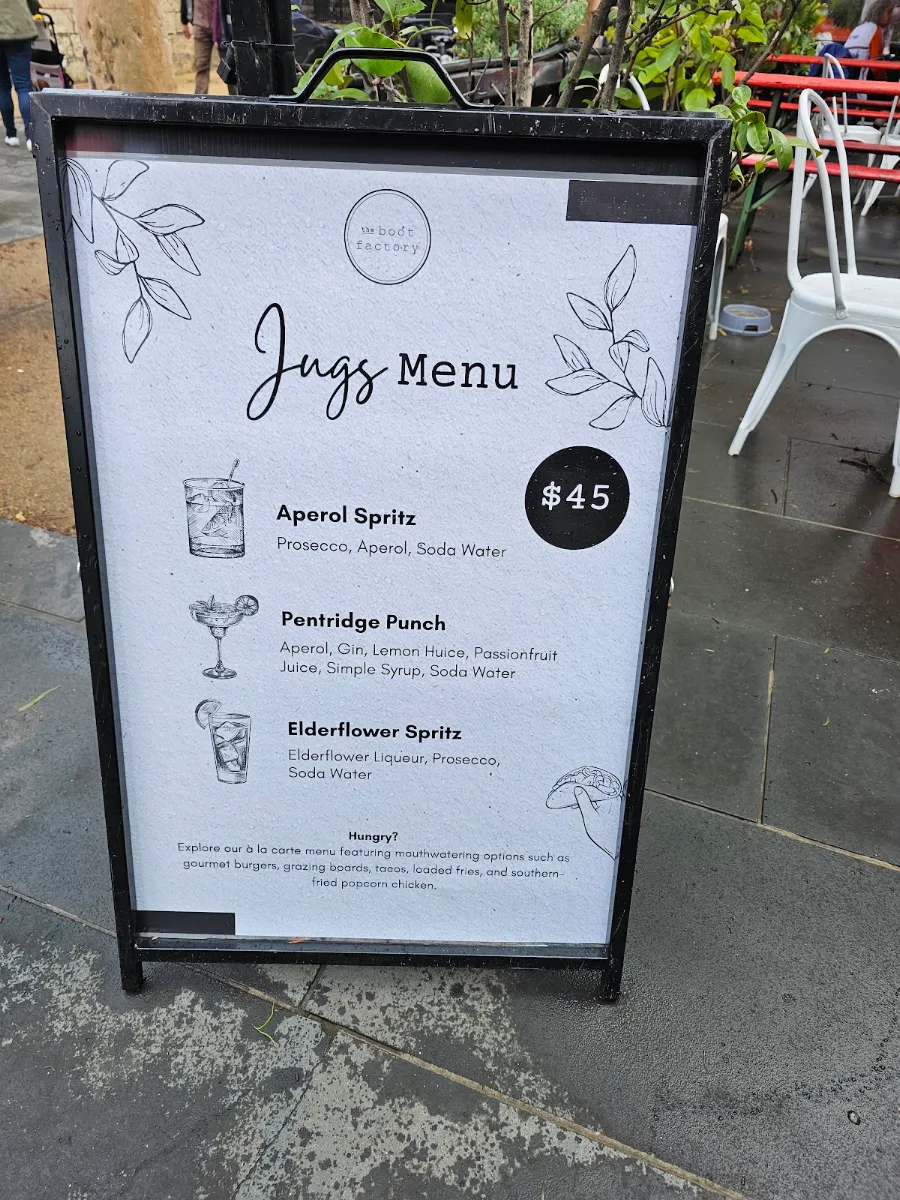 Menu, The Boot Factory