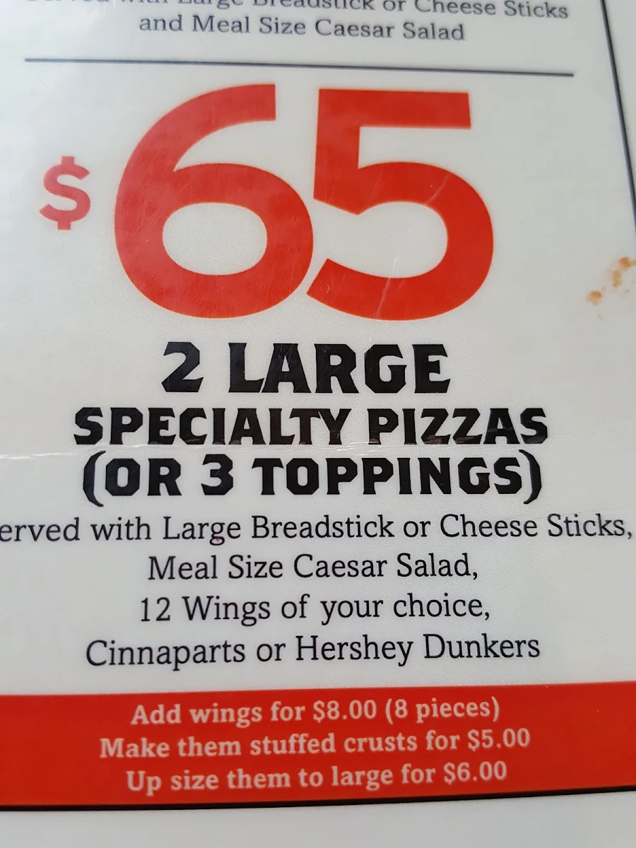 Menu, Pizza Hut
