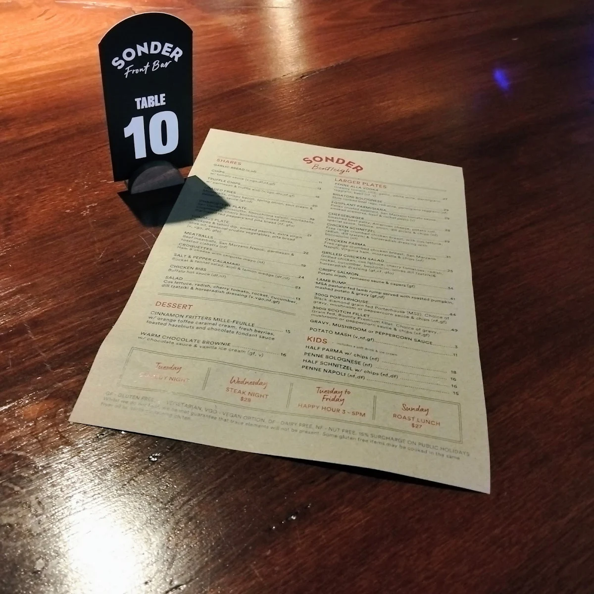 Menu, Sonder Bar