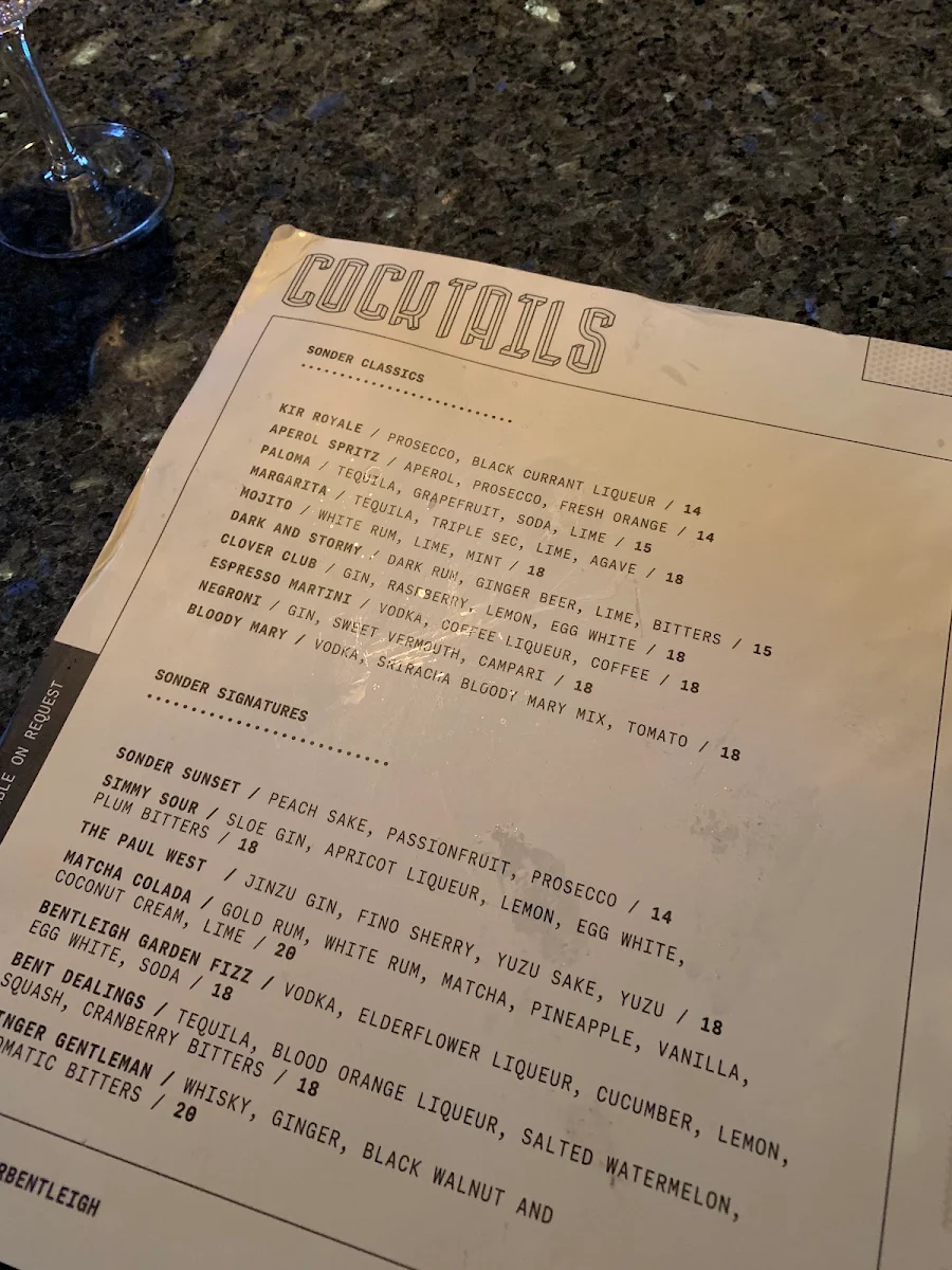 Menu, Sonder Bar