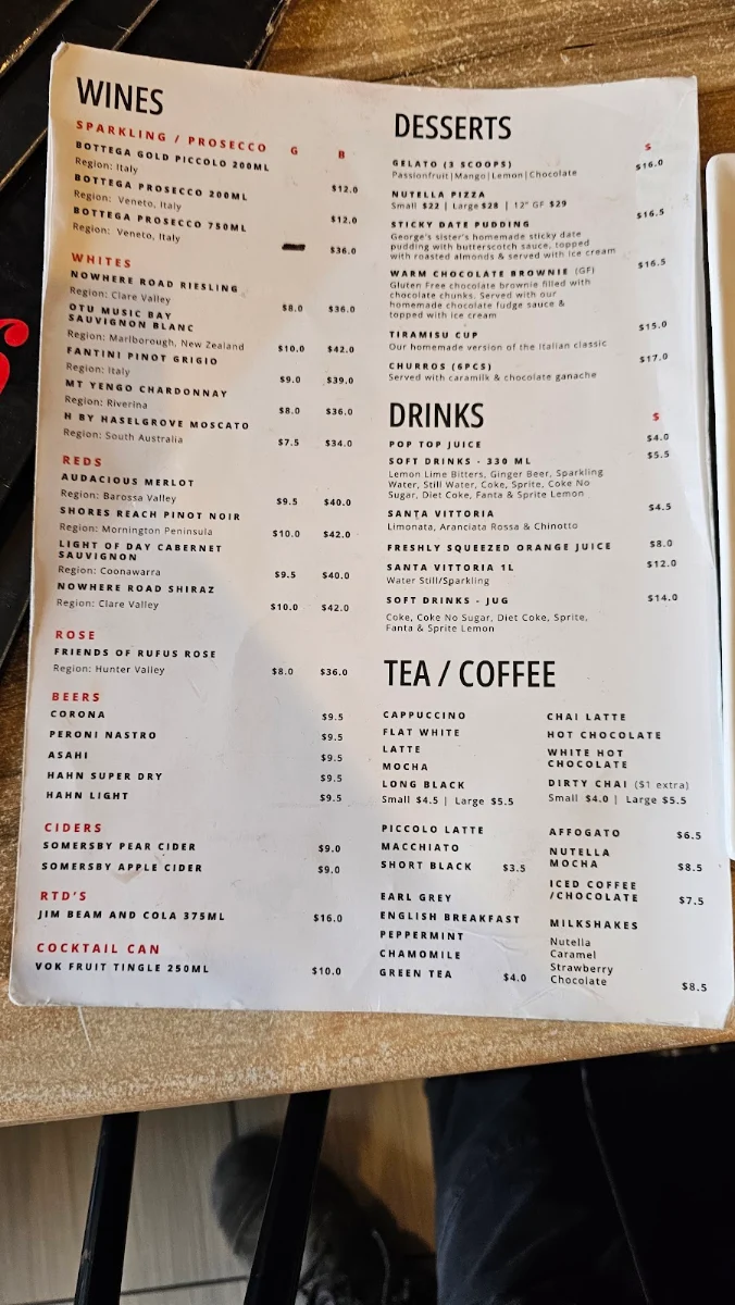 Menu, George's Pizzeria Bella Vista