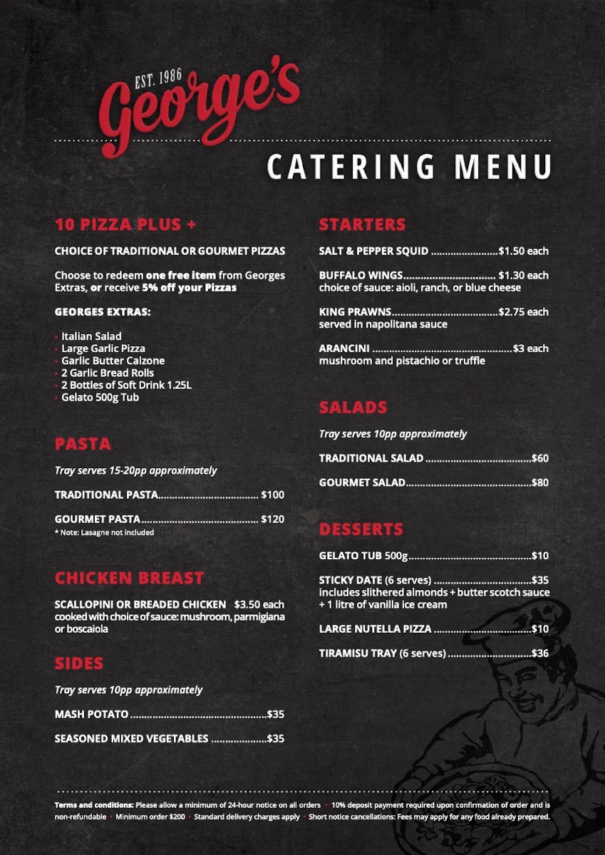 Menu, George's Pizzeria Bella Vista