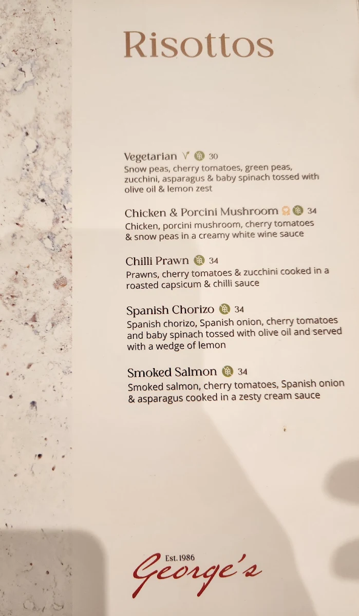 Menu, George's Pizzeria Bella Vista