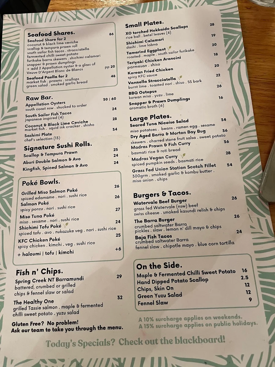 Menu, South Sailor