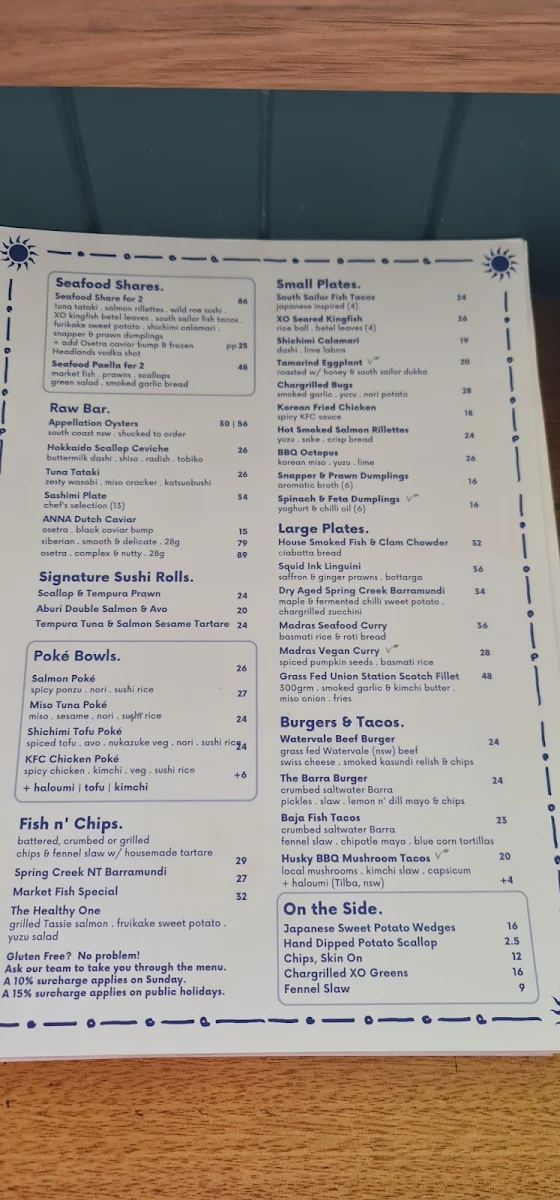Menu, South Sailor