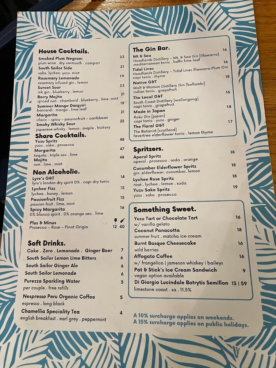 Menu, South Sailor