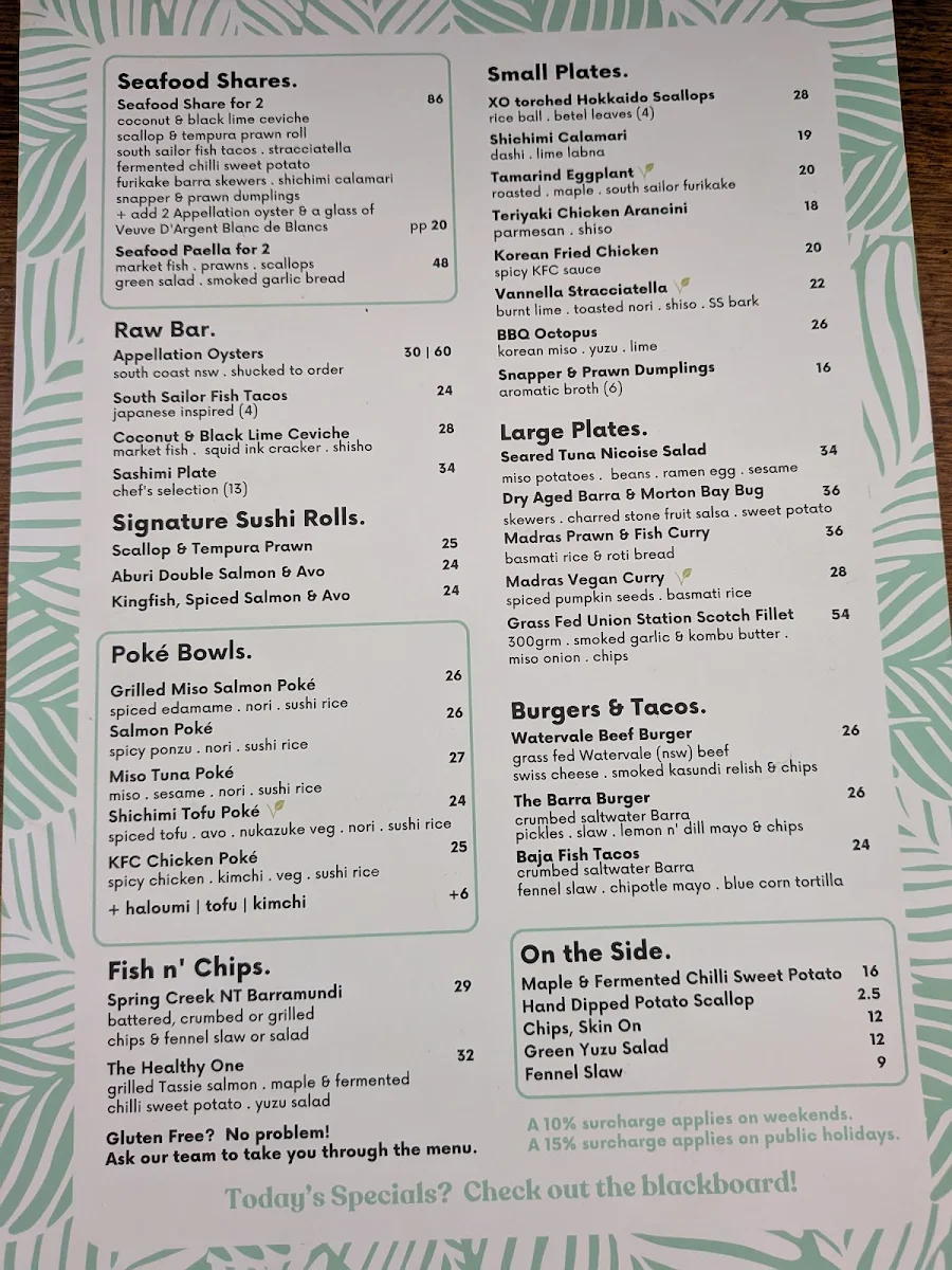 Menu, South Sailor