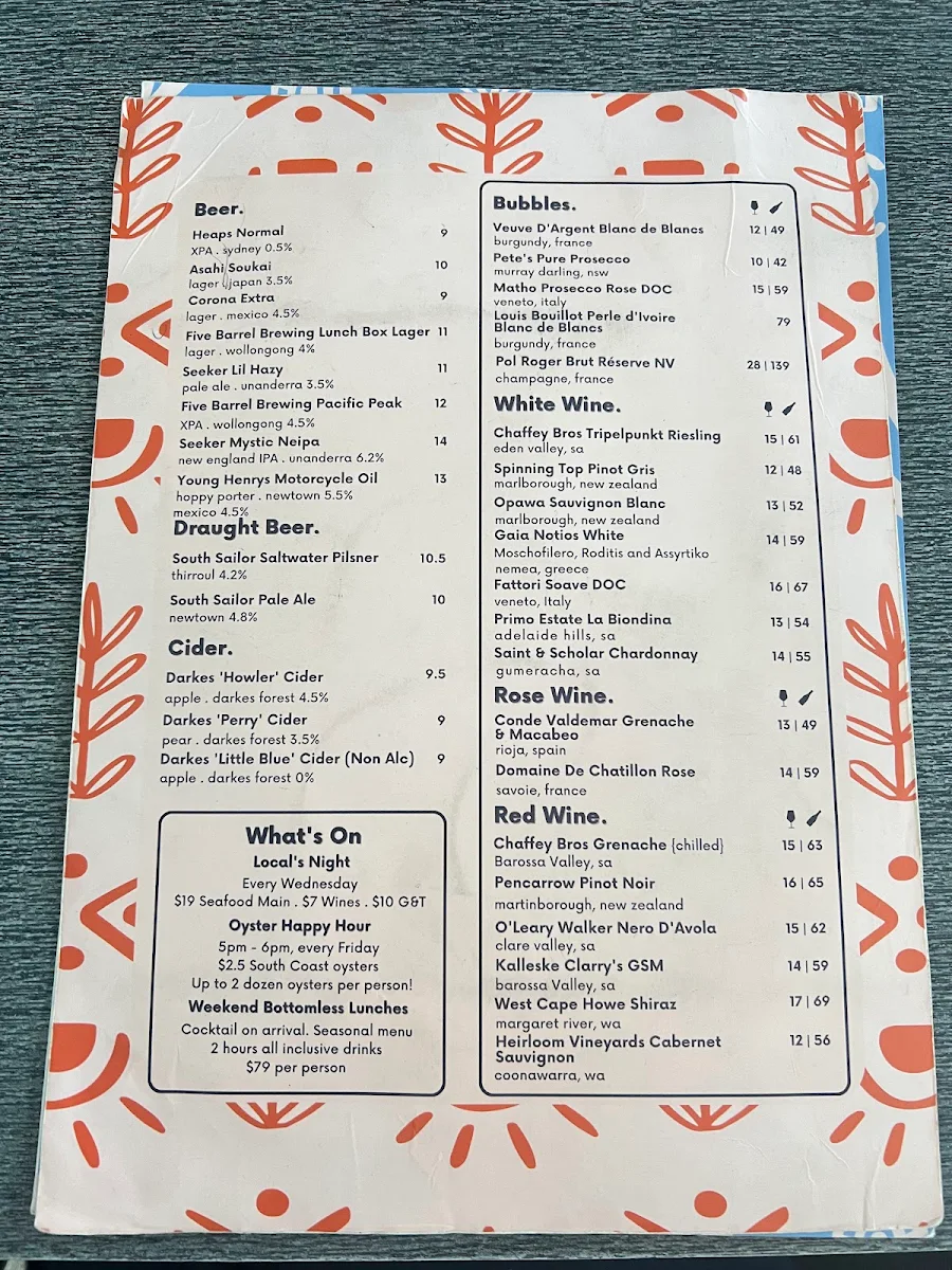 Menu, South Sailor