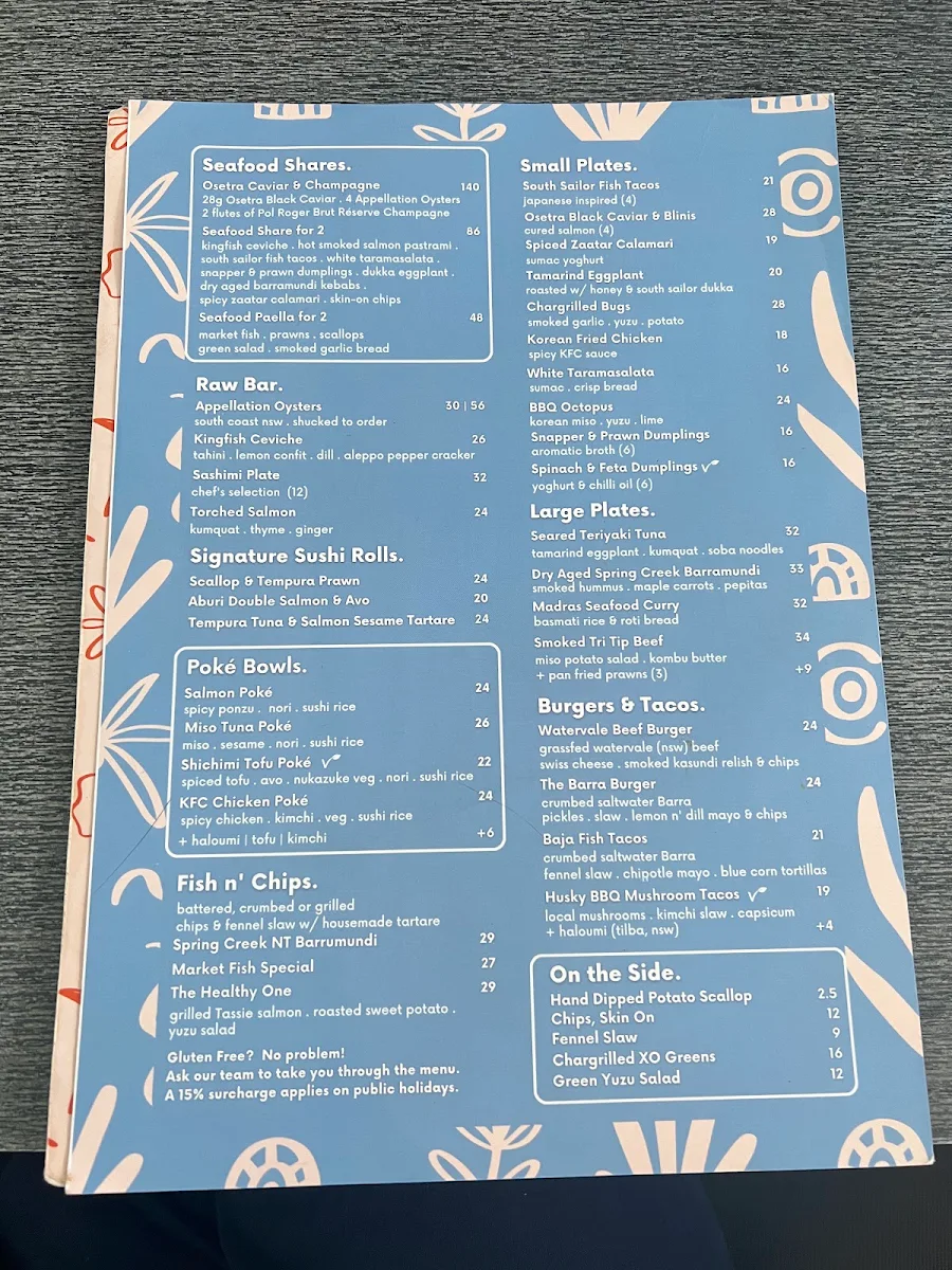 Menu, South Sailor