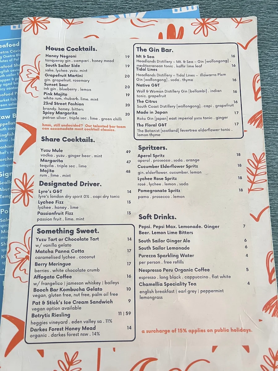 Menu, South Sailor