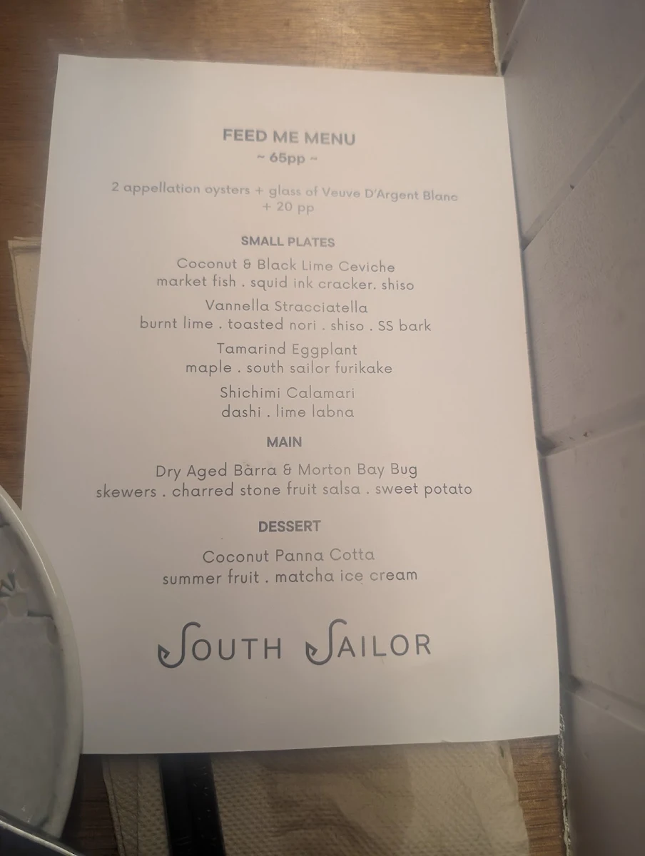 Menu, South Sailor