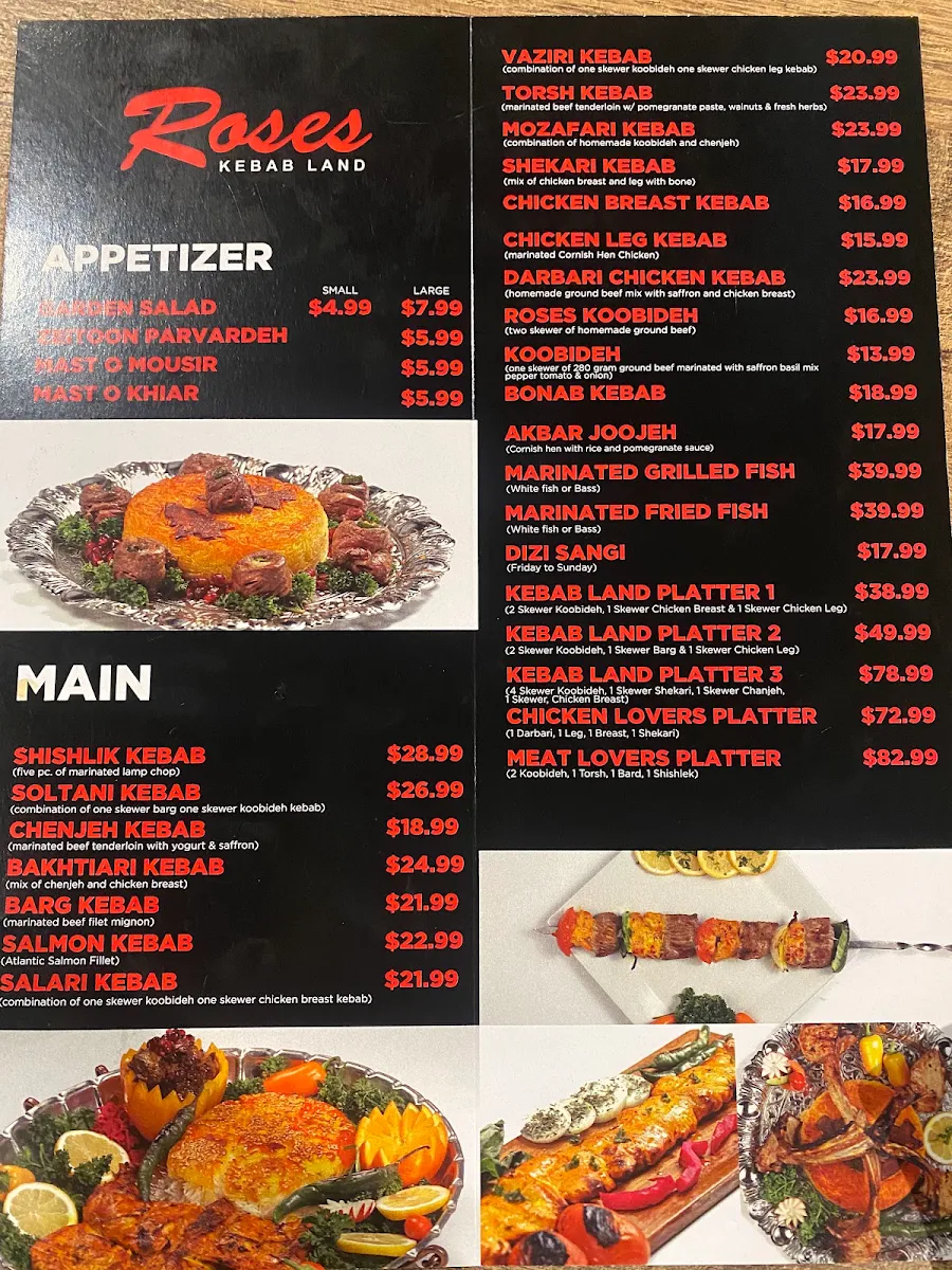 Menu, Roses Kebab Land Express (Take Out)
