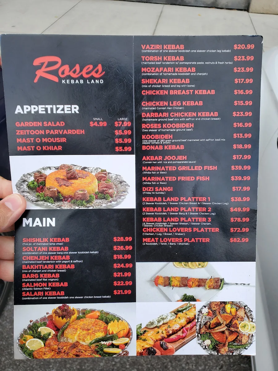 Menu, Roses Kebab Land Express (Take Out)