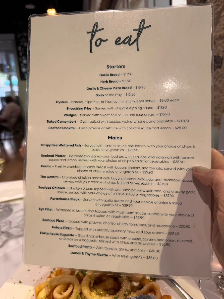 Menu, Thomson's Tavern