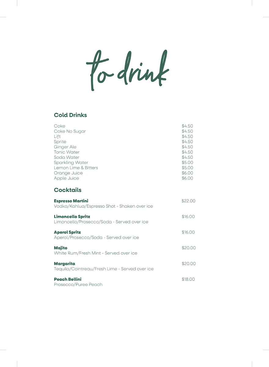 Menu, Thomson's Tavern