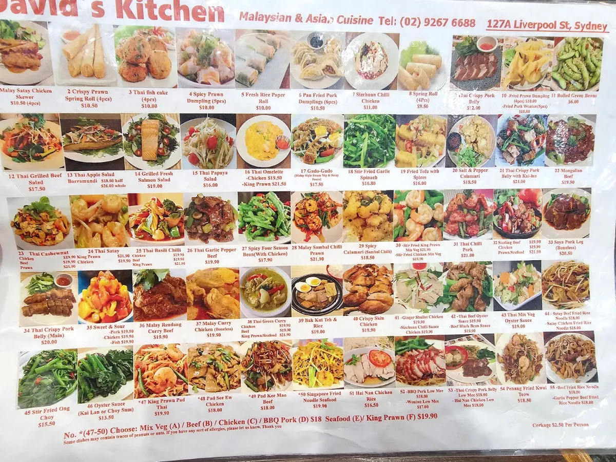 Menu, David's Kitchen