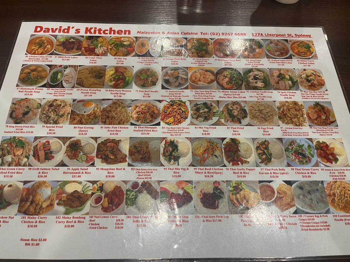 Menu, David's Kitchen