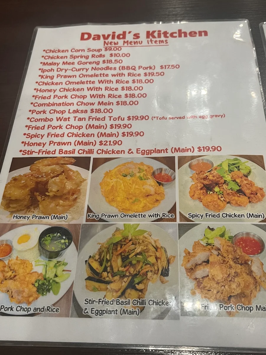 Menu, David's Kitchen