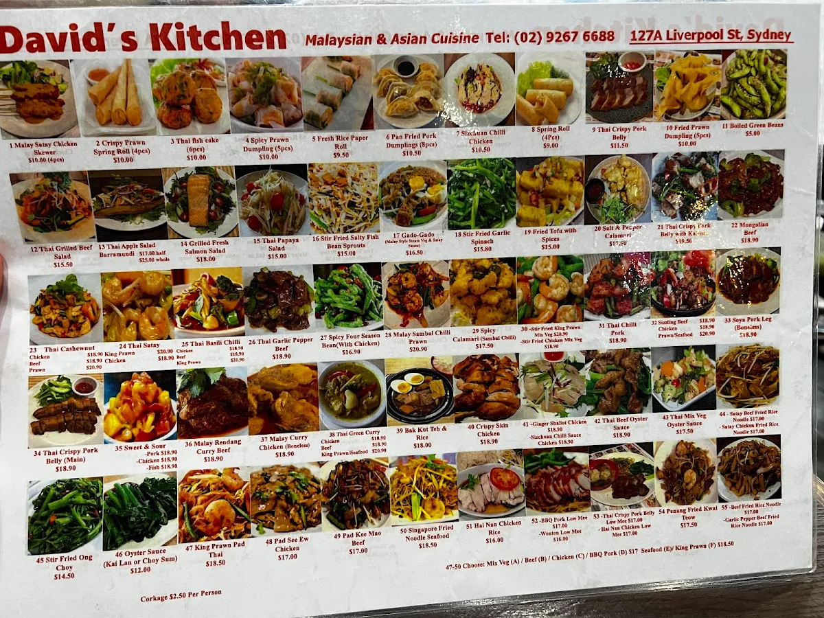 Menu, David's Kitchen