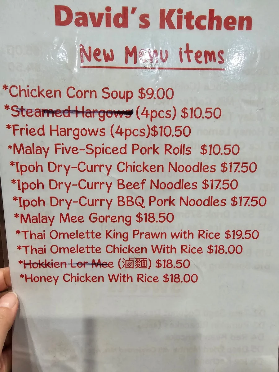 Menu, David's Kitchen